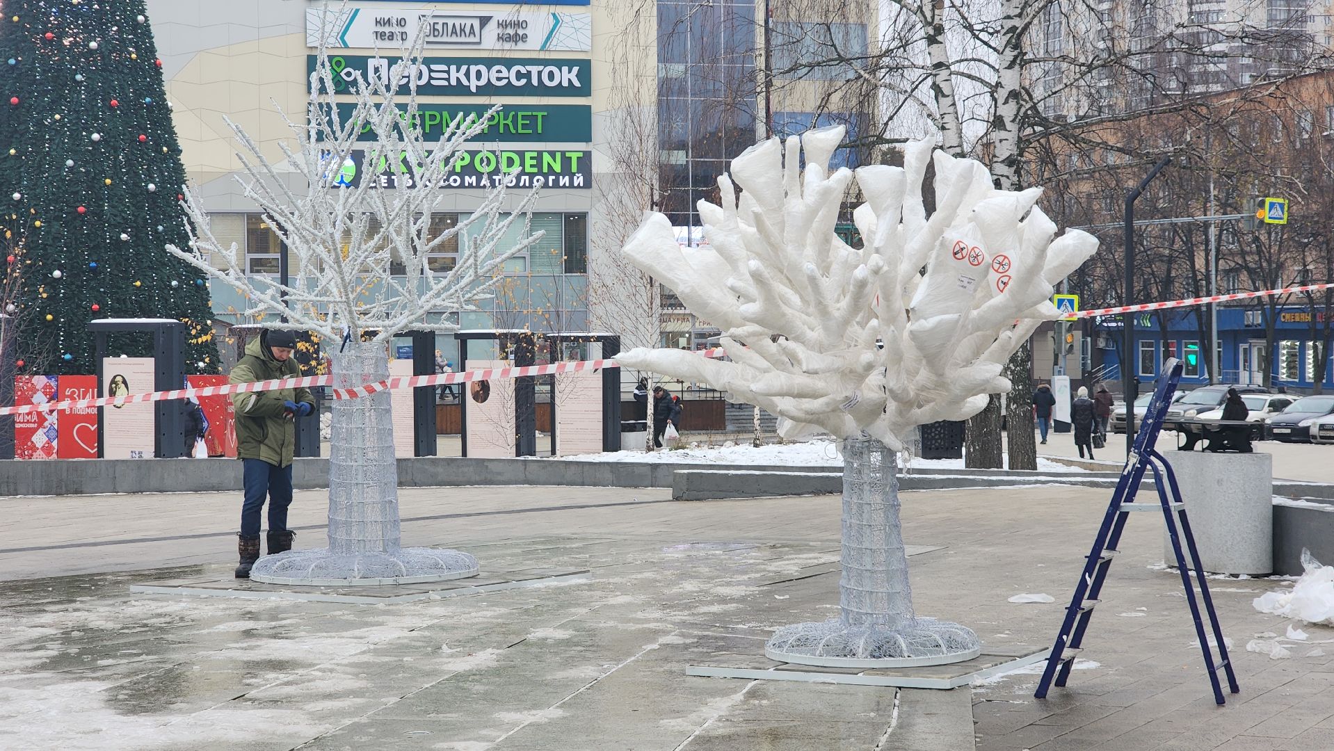 вертикалки, пушкино, инсталляции, украшение города к новому году, площадь, светодиодная композиция, светодиоды, деревья,