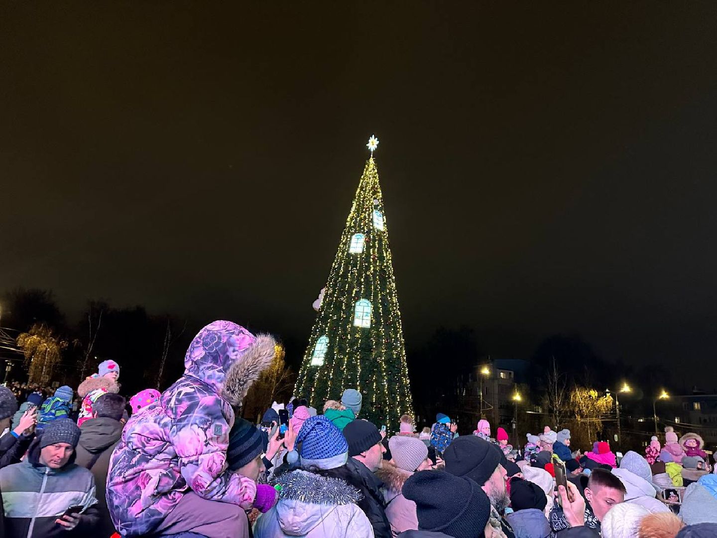 зима в подмомсковье, парад дедов морозов, Акция зажги елку, Кинотеатра искра, главная елка,