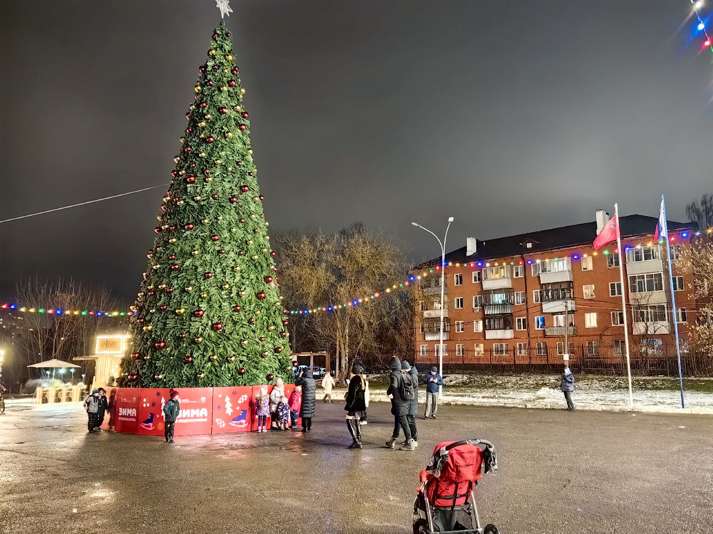 парк, новогодняя елка, гирлянды, дед мороз и снегурочка, вертикалки,