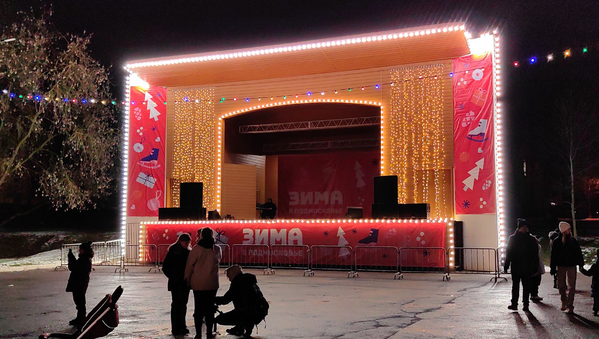 парк, новогодняя елка, гирлянды, дед мороз и снегурочка, вертикалки,