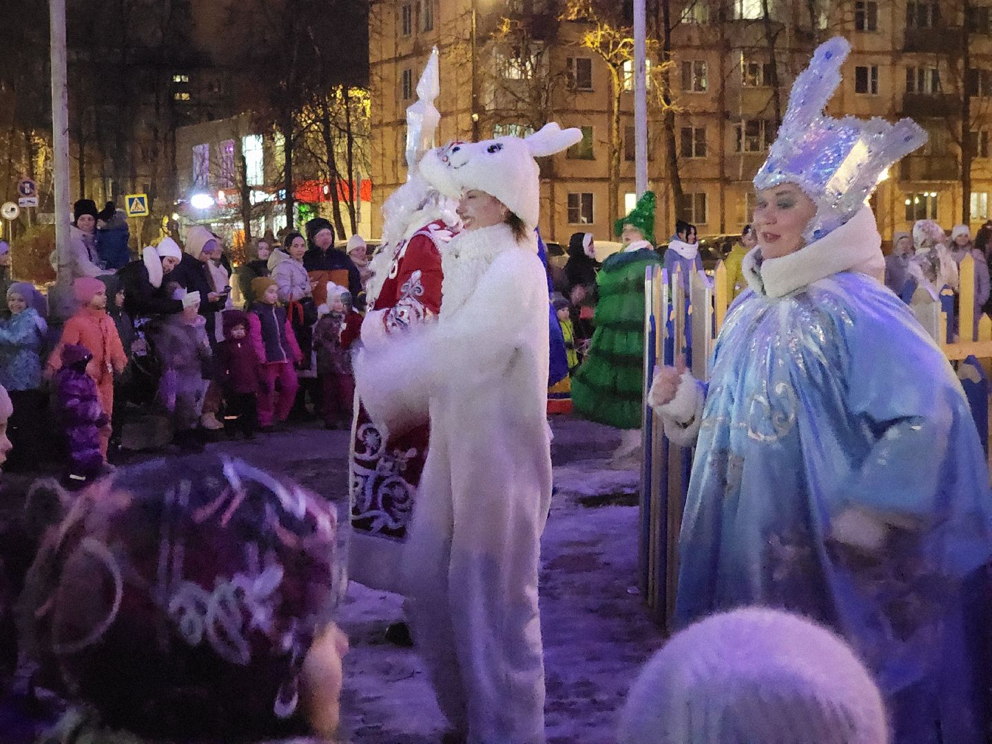 долгопрудный, Елки, церемония зажжения елок, дед мороз и снегурочка, вертикалки,