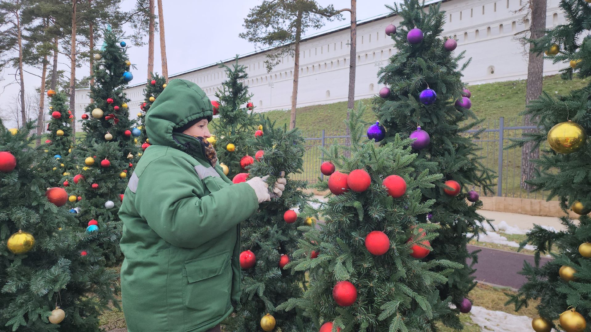 Украшение города, Зима, Елки, Истра, Новоиерусалимский монастырь, вертикалки,