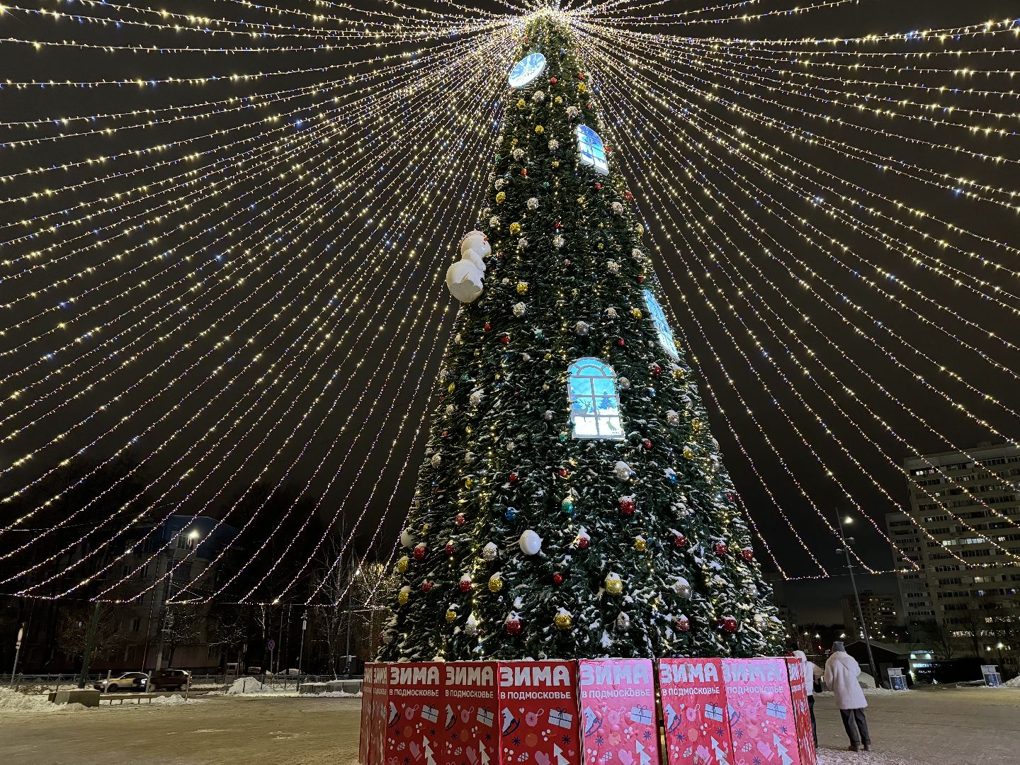 новогоднее оформление, новогодние елки, иллюминация, зима в подмомсковье, зима в парках, Город видное, вертикалки