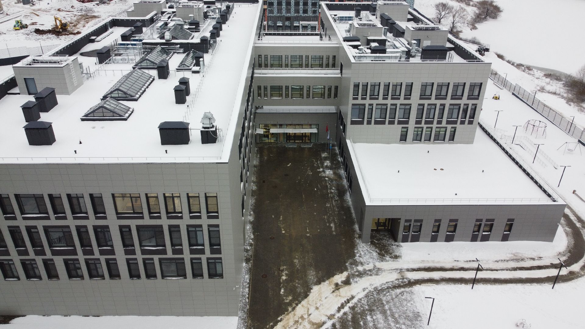 видео с коптера, школа, строительство,