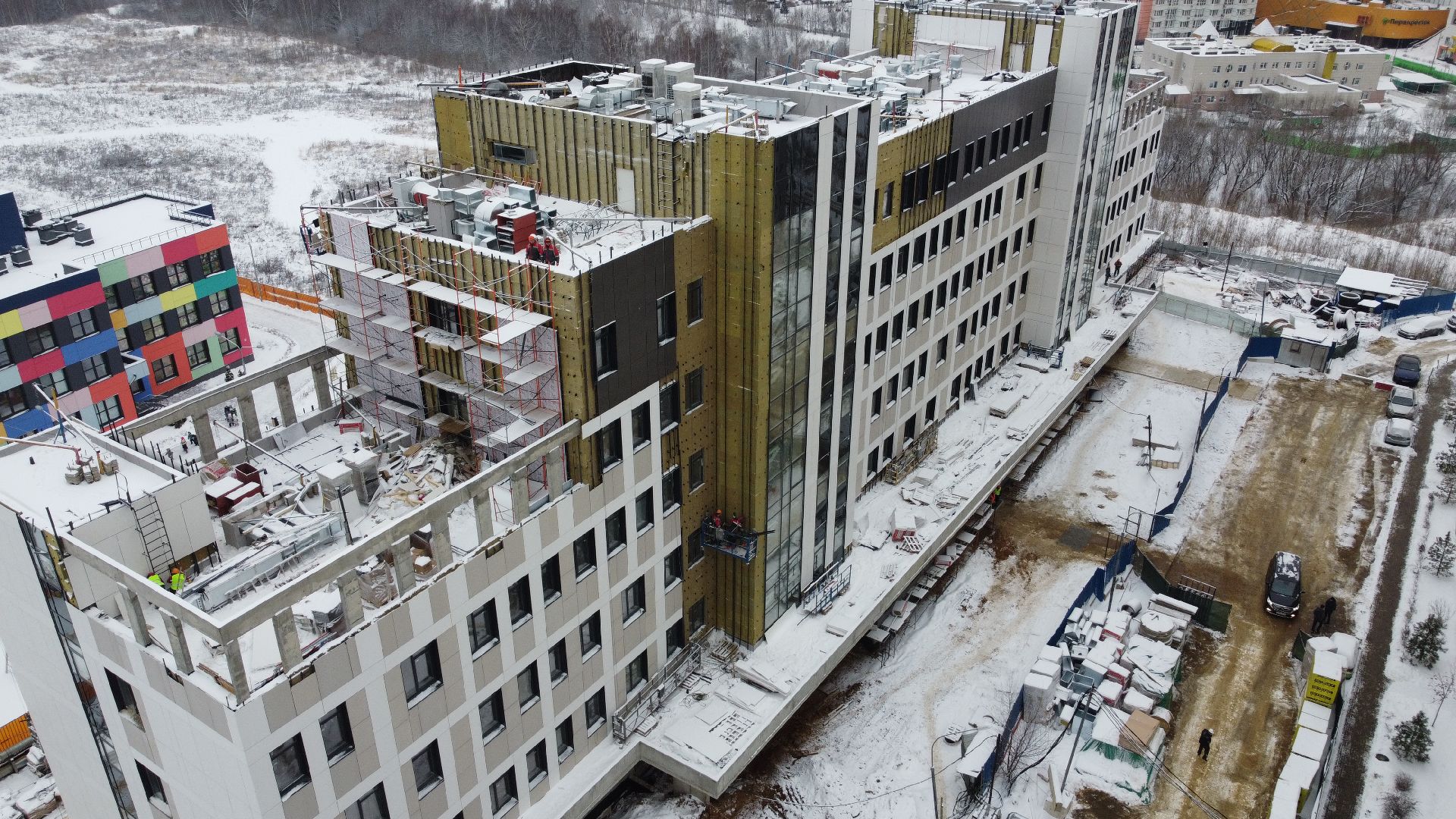 видео с коптера, строительство, поликлиника, ленинский городской округ,