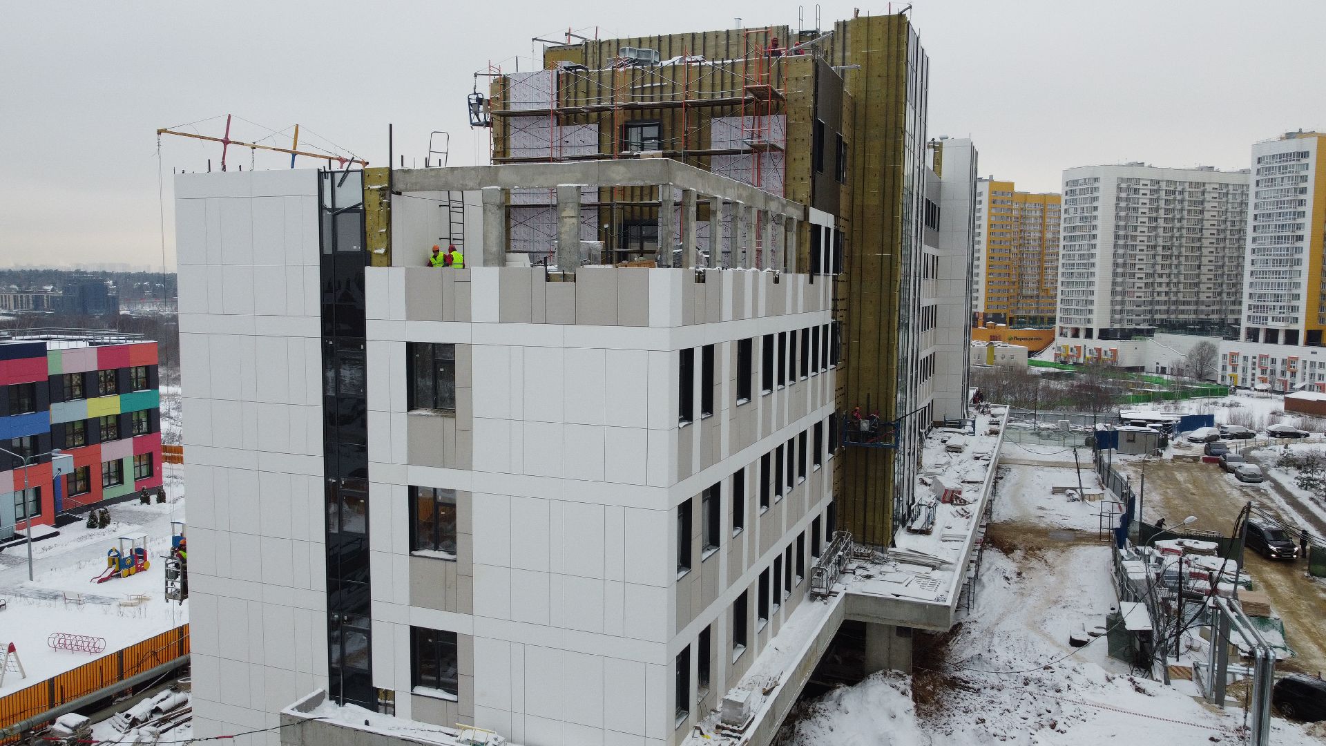 видео с коптера, строительство, поликлиника, ленинский городской округ,