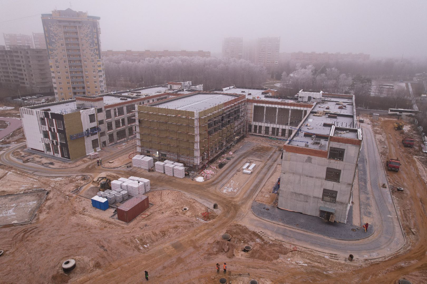 видео с коптера, ступино, школа, строительство,