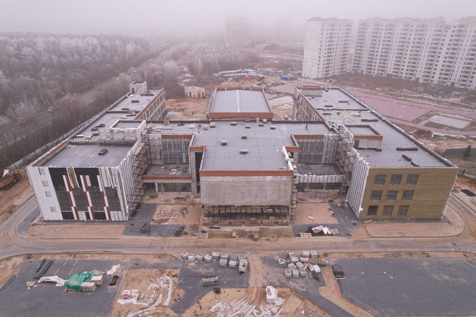 видео с коптера, ступино, школа, строительство,