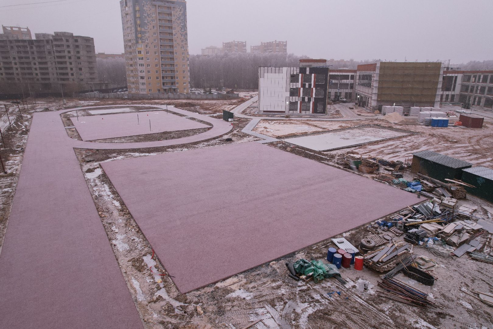 видео с коптера, ступино, школа, строительство,