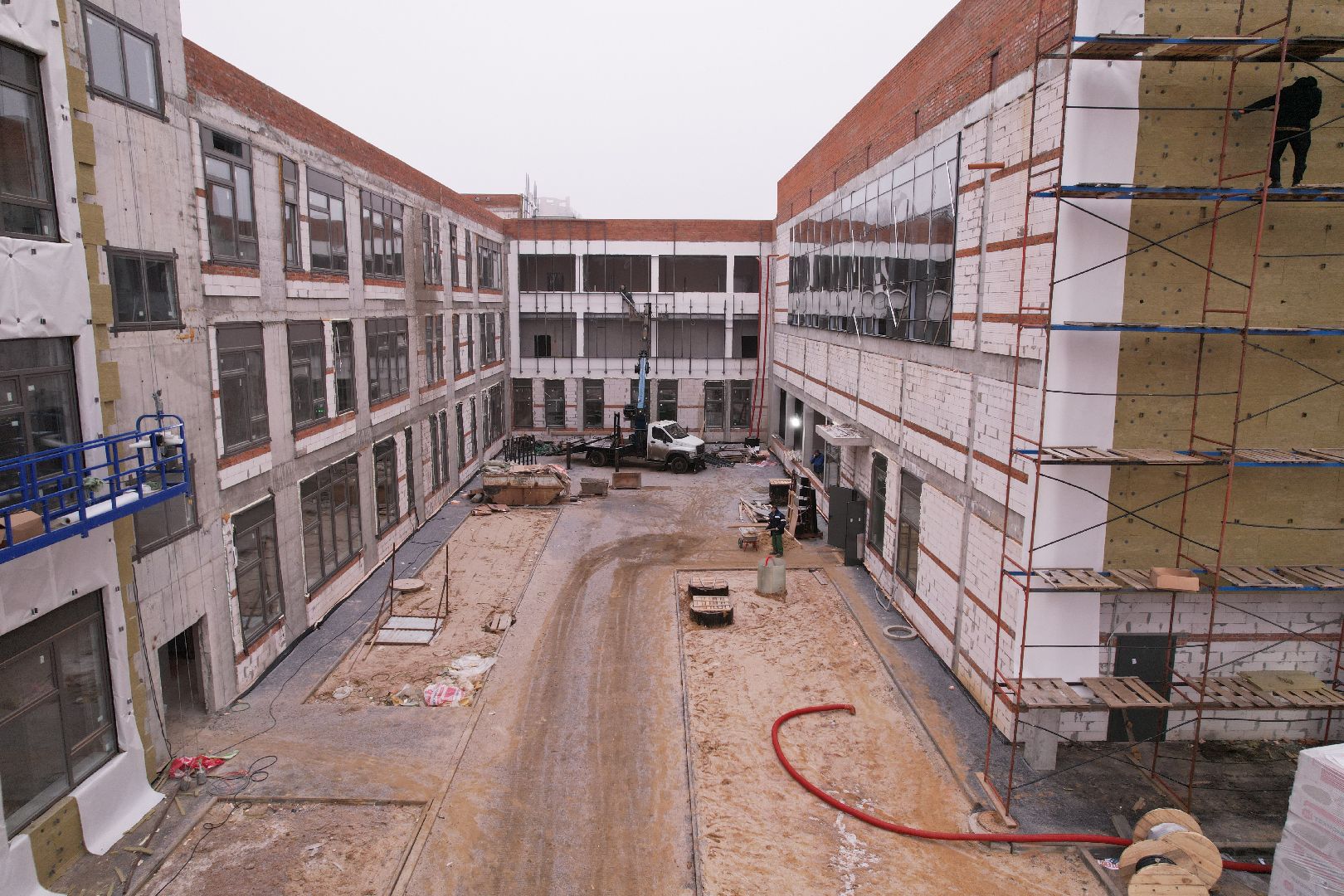 видео с коптера, ступино, школа, строительство,