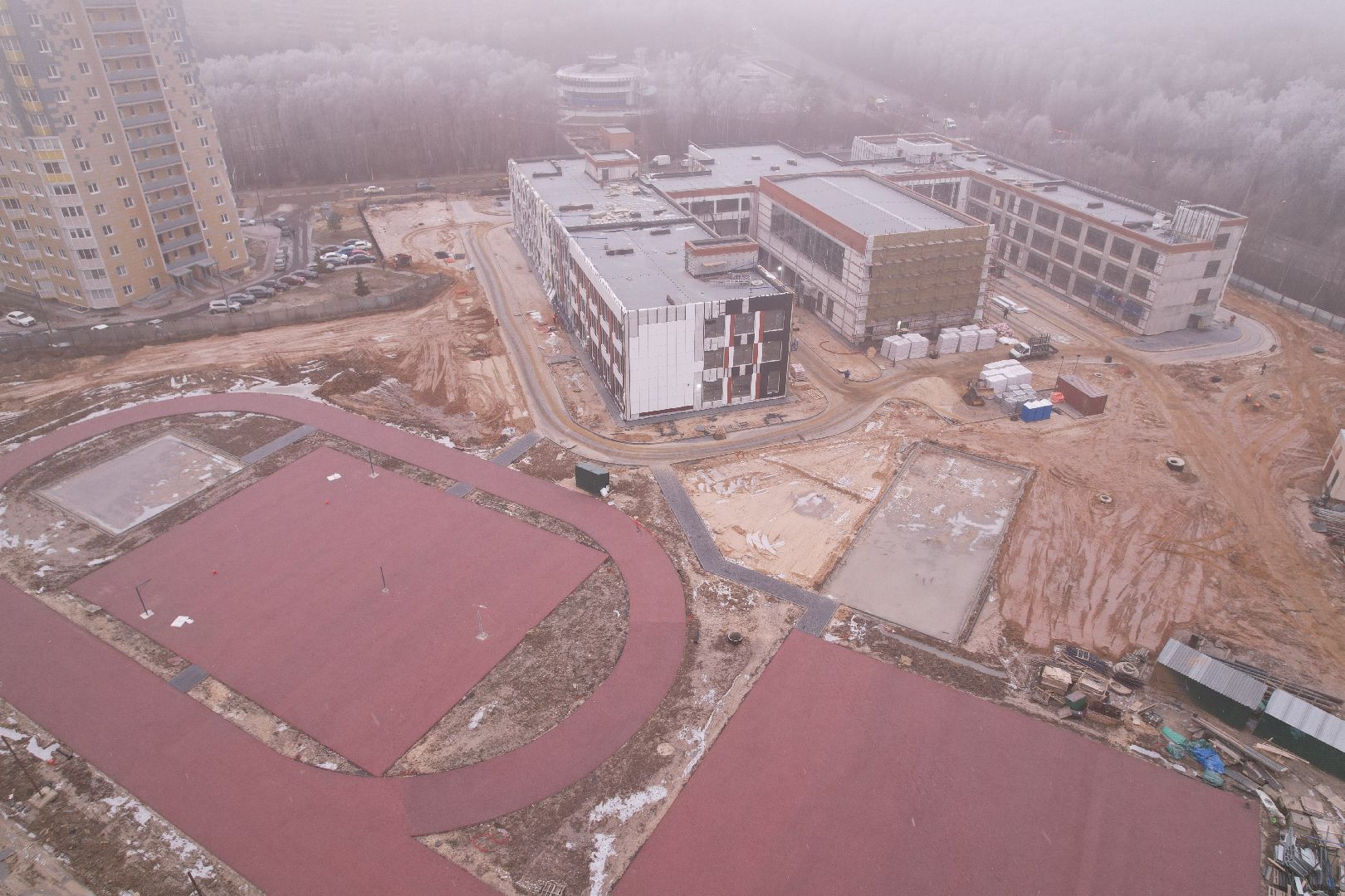 видео с коптера, ступино, школа, строительство,