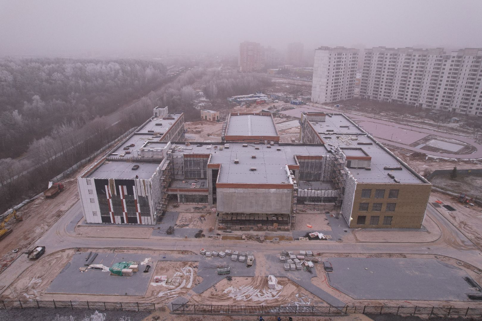 видео с коптера, ступино, школа, строительство,