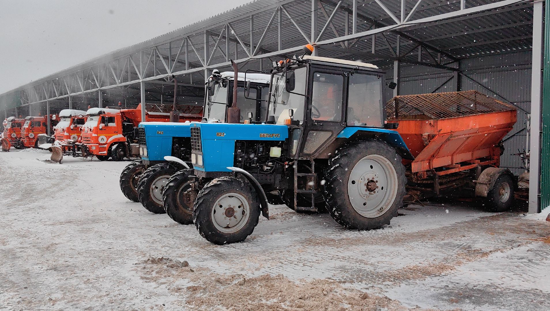 самосвал, техника, автопарк, снег, погрузчики, вертикалки
