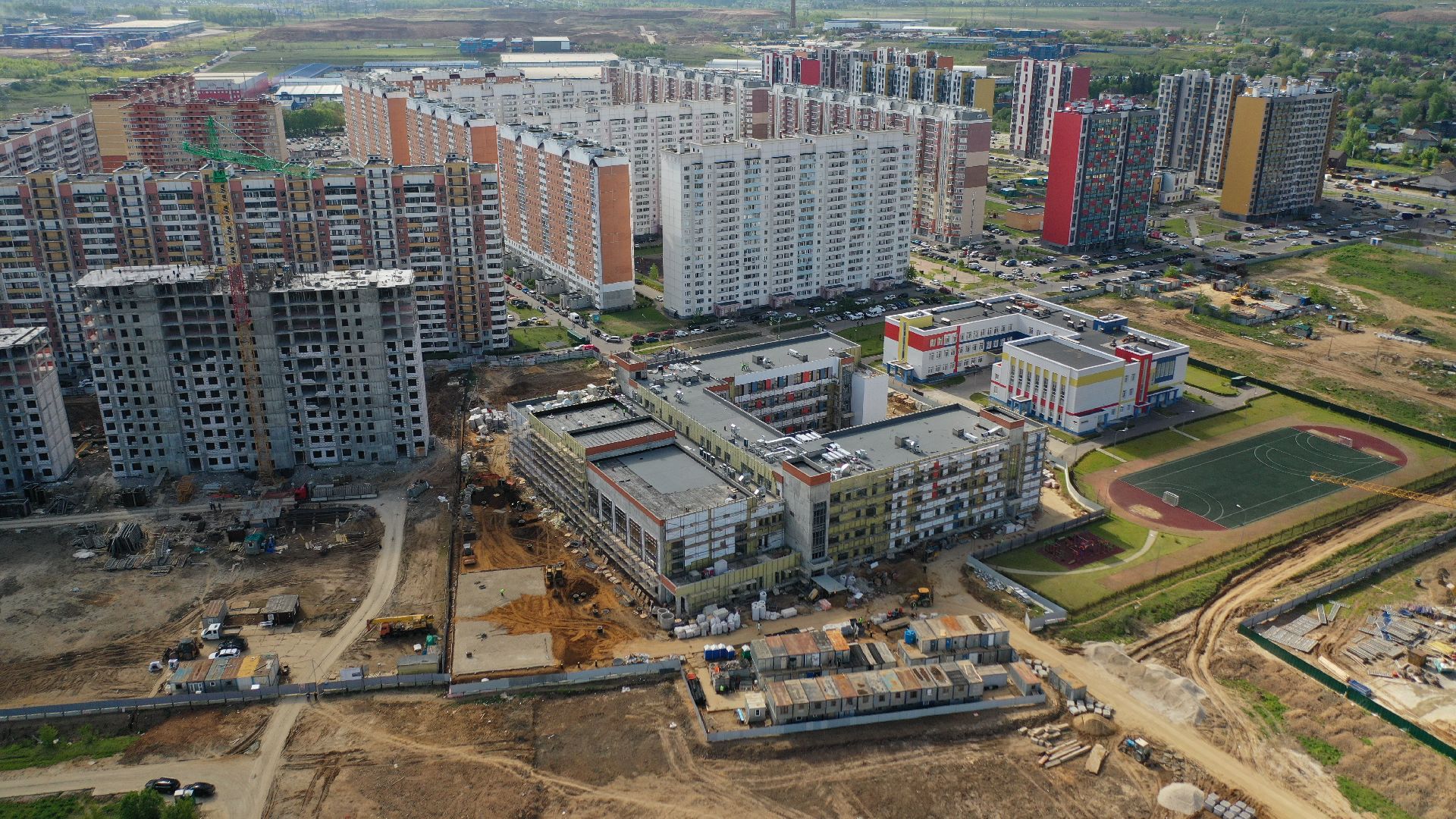 видео с коптера, школа, строительство, домодедово,