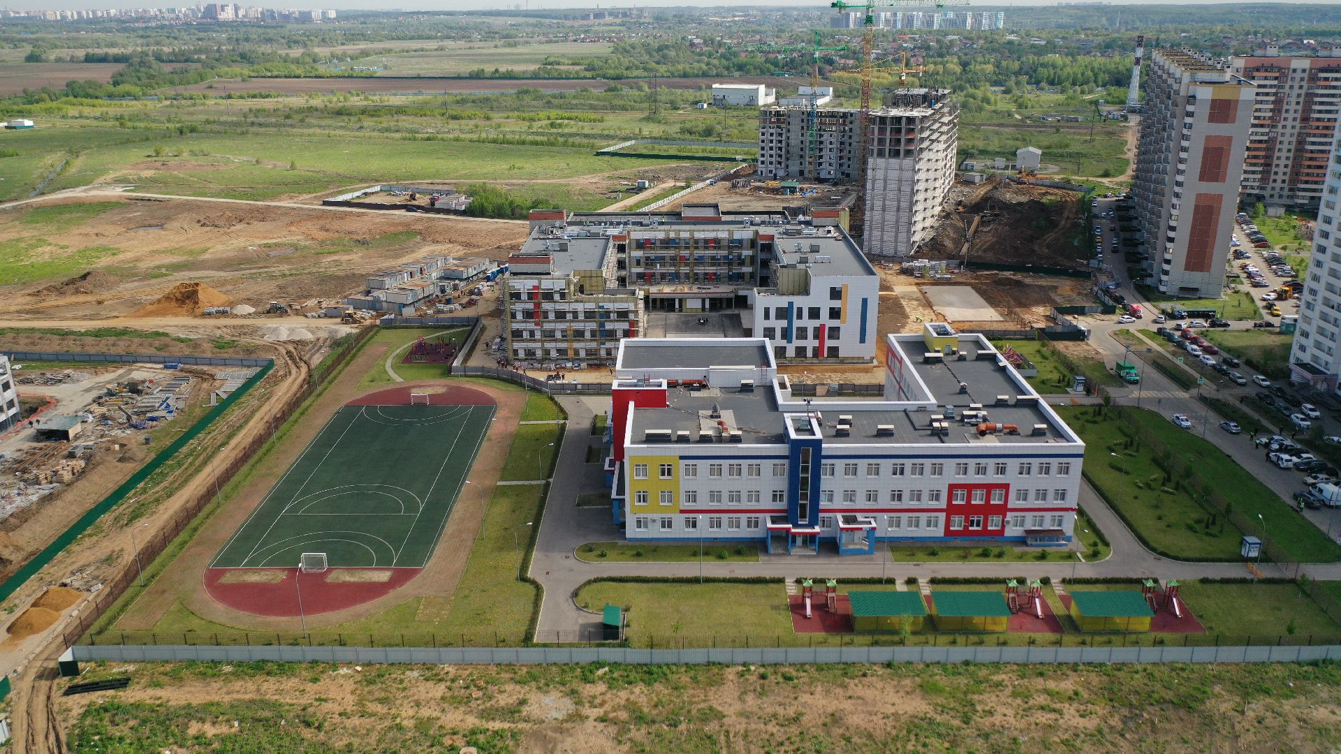 видео с коптера, школа, строительство, домодедово,