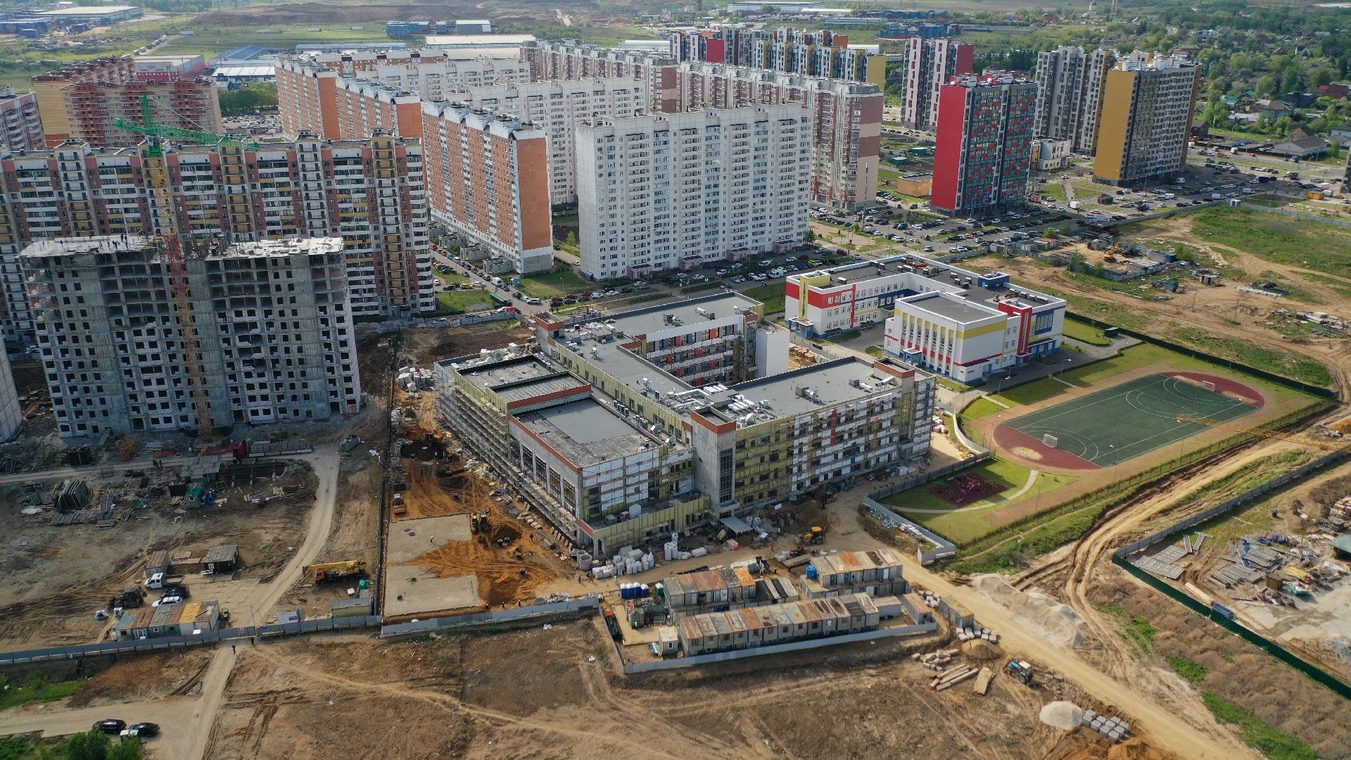 видео с коптера, школа, строительство, домодедово,