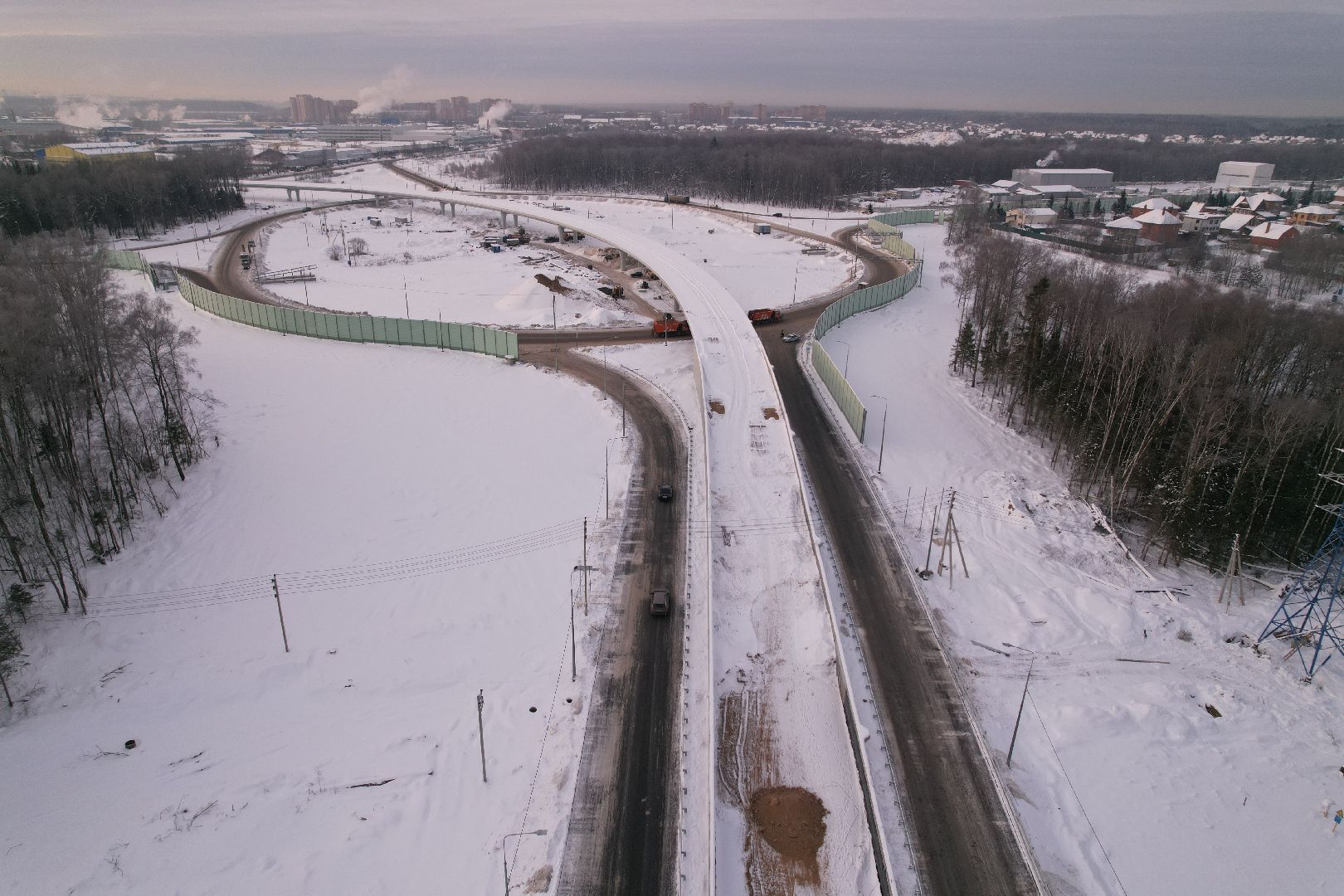 видео с коптера, лобня, дороги, строительство, северный обход,