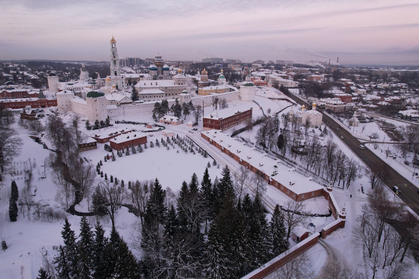 видео с коптера, сергиев посад, зима,