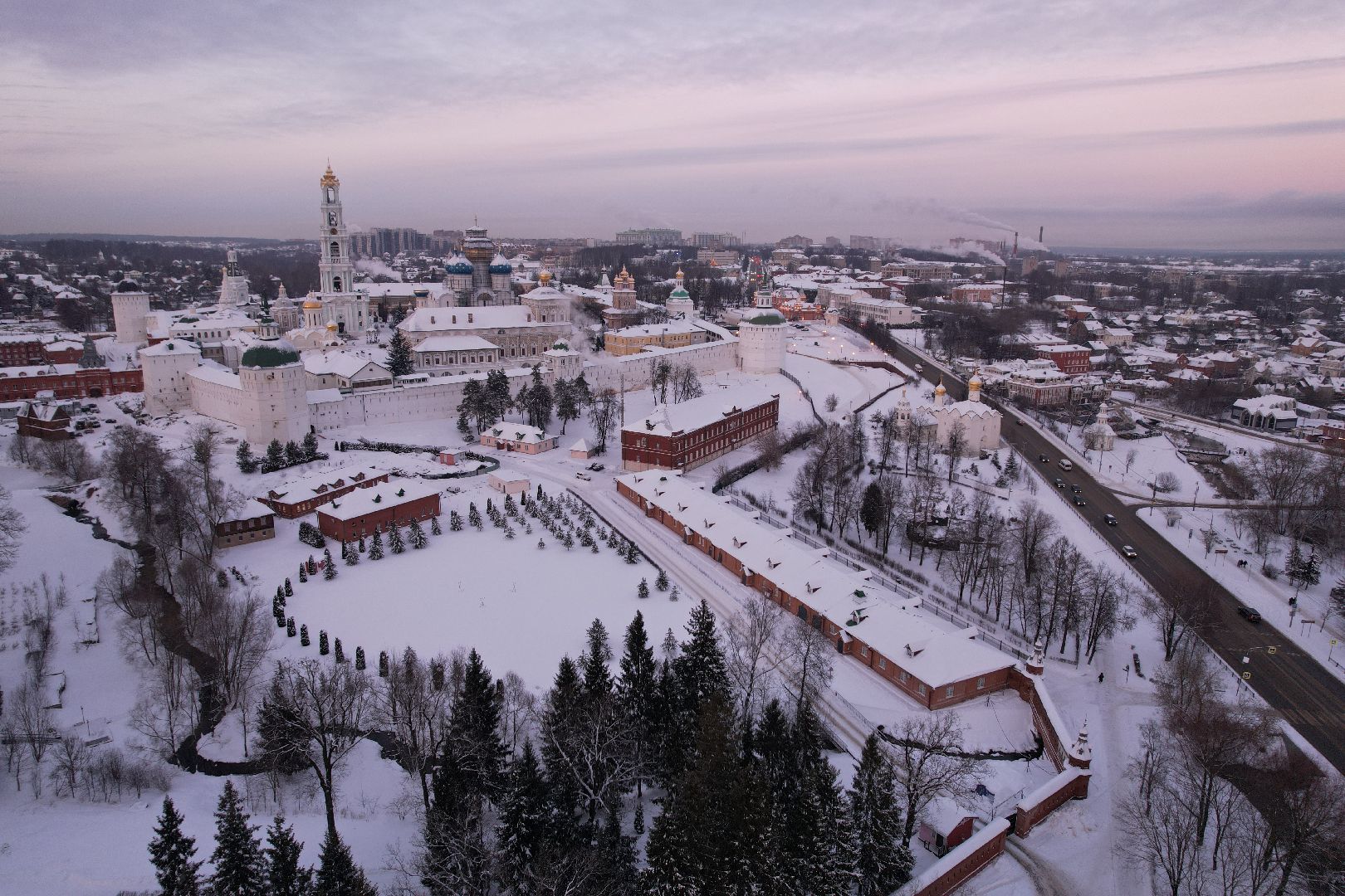 видео с коптера, сергиев посад, зима,