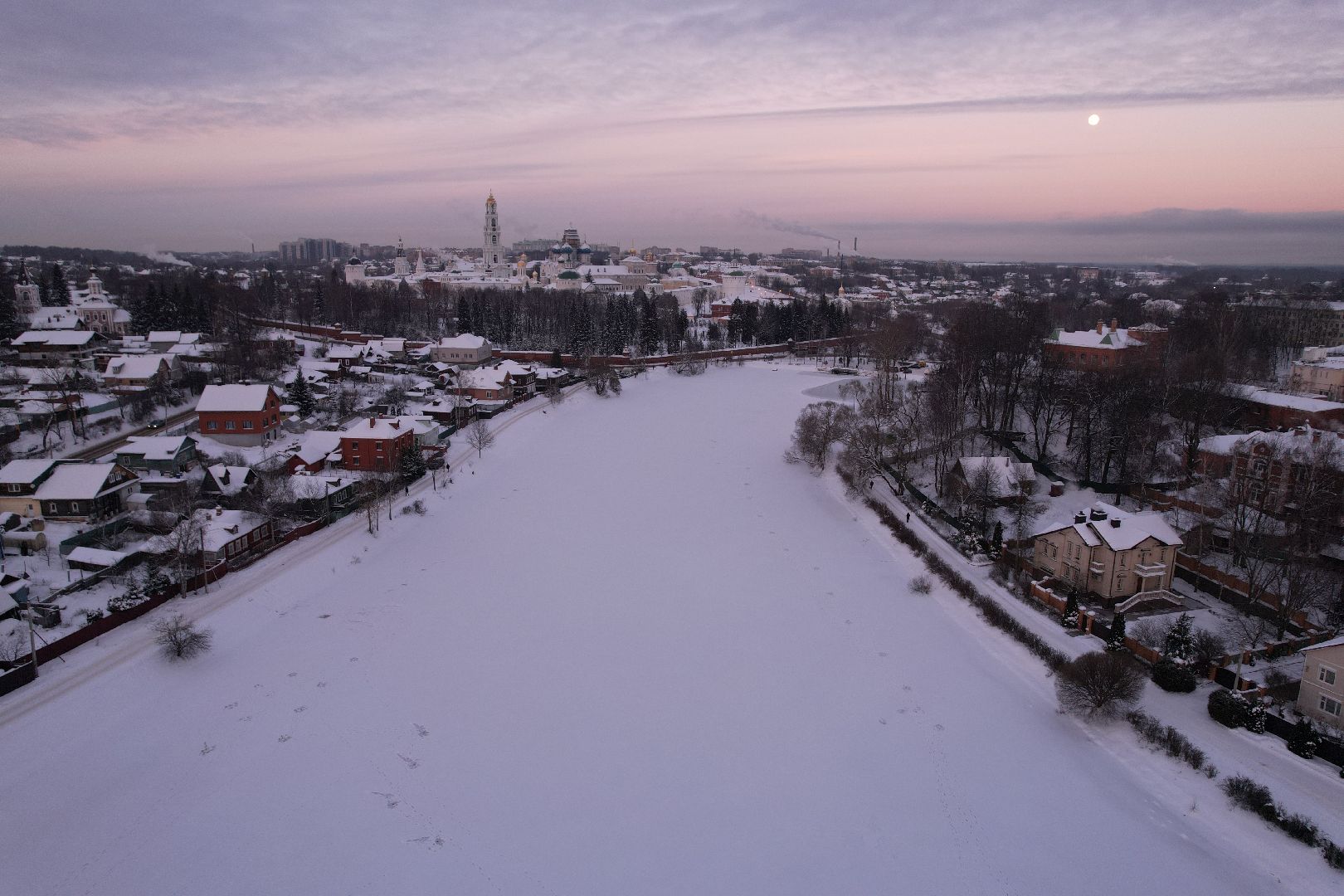 видео с коптера, сергиев посад, зима,
