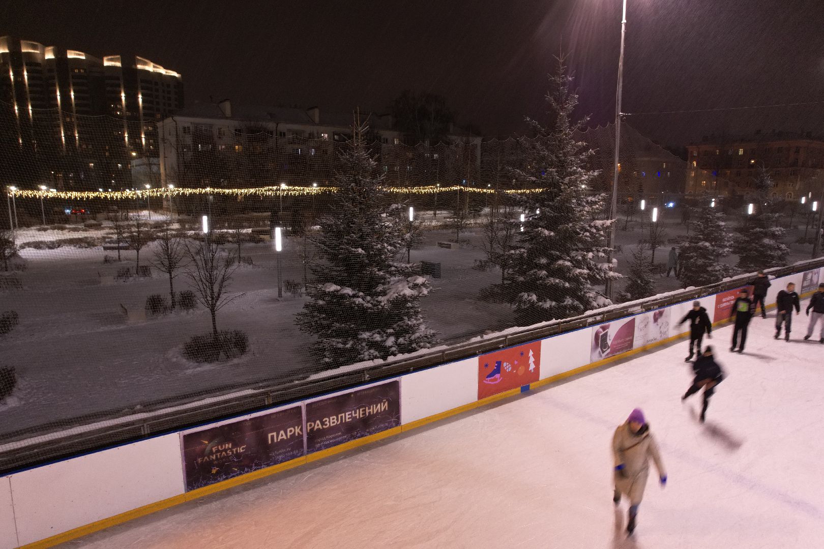 видео с коптера, зима в подмосковье, каток, королёв,