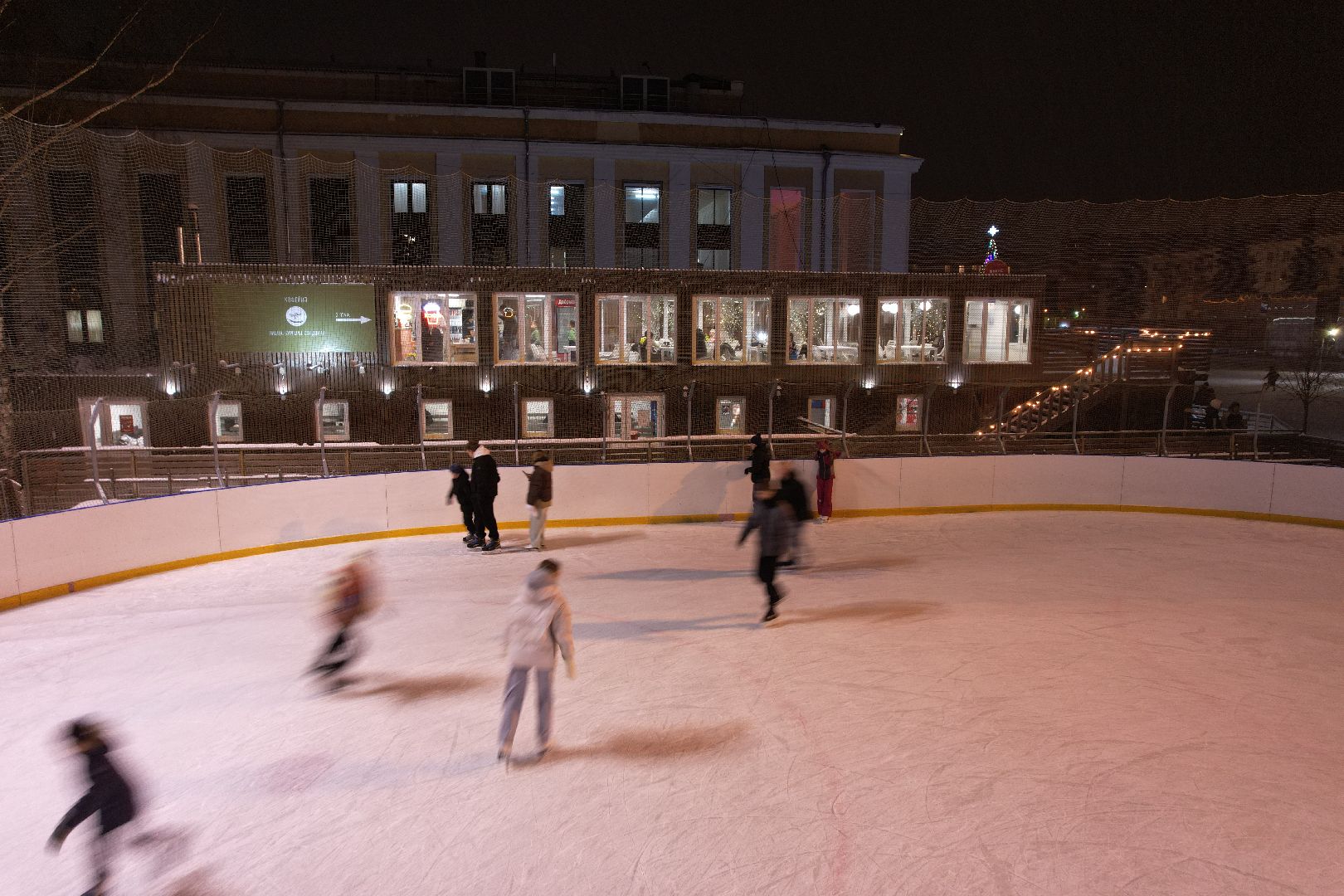 видео с коптера, зима в подмосковье, каток, королёв,