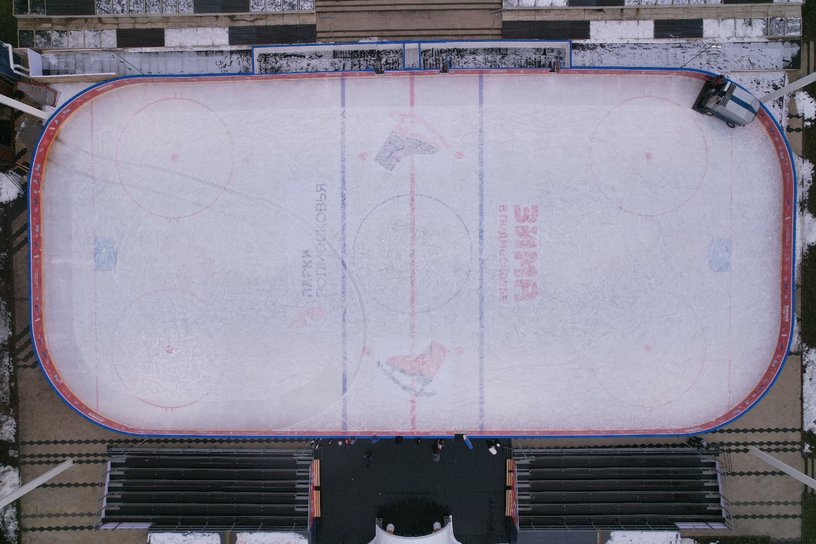 видео с коптера, мытищи, каток, зима в подмосковье,