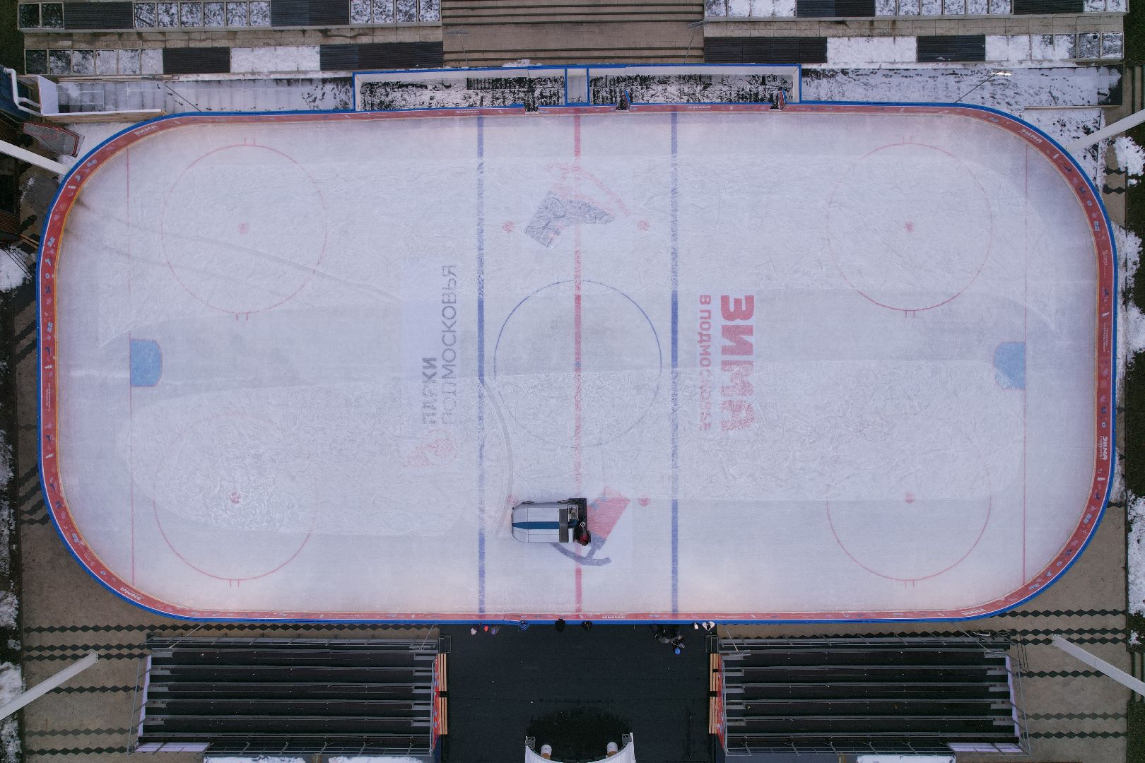 видео с коптера, мытищи, каток, зима в подмосковье,