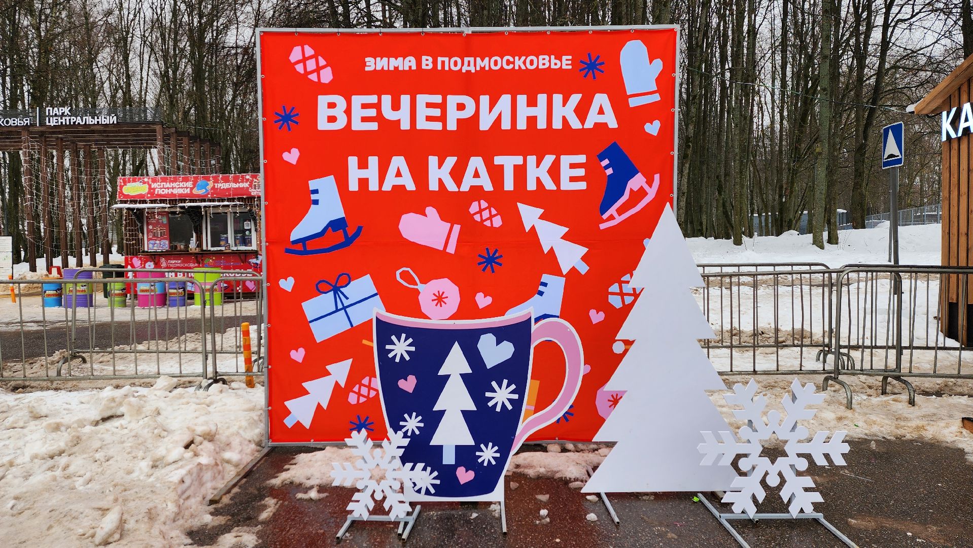 Солнечногорск, вертикалки, каток в парке, зима в подмосковье,