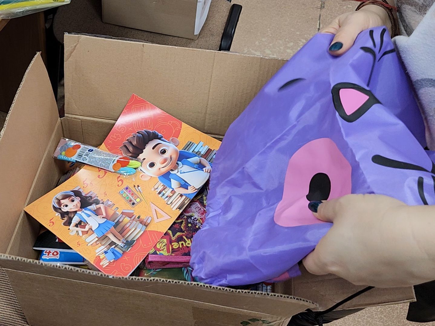 Дубна, коробка храбрости, дети, школьники, школа, благотворительность, благотворительная акция, вертикалки,