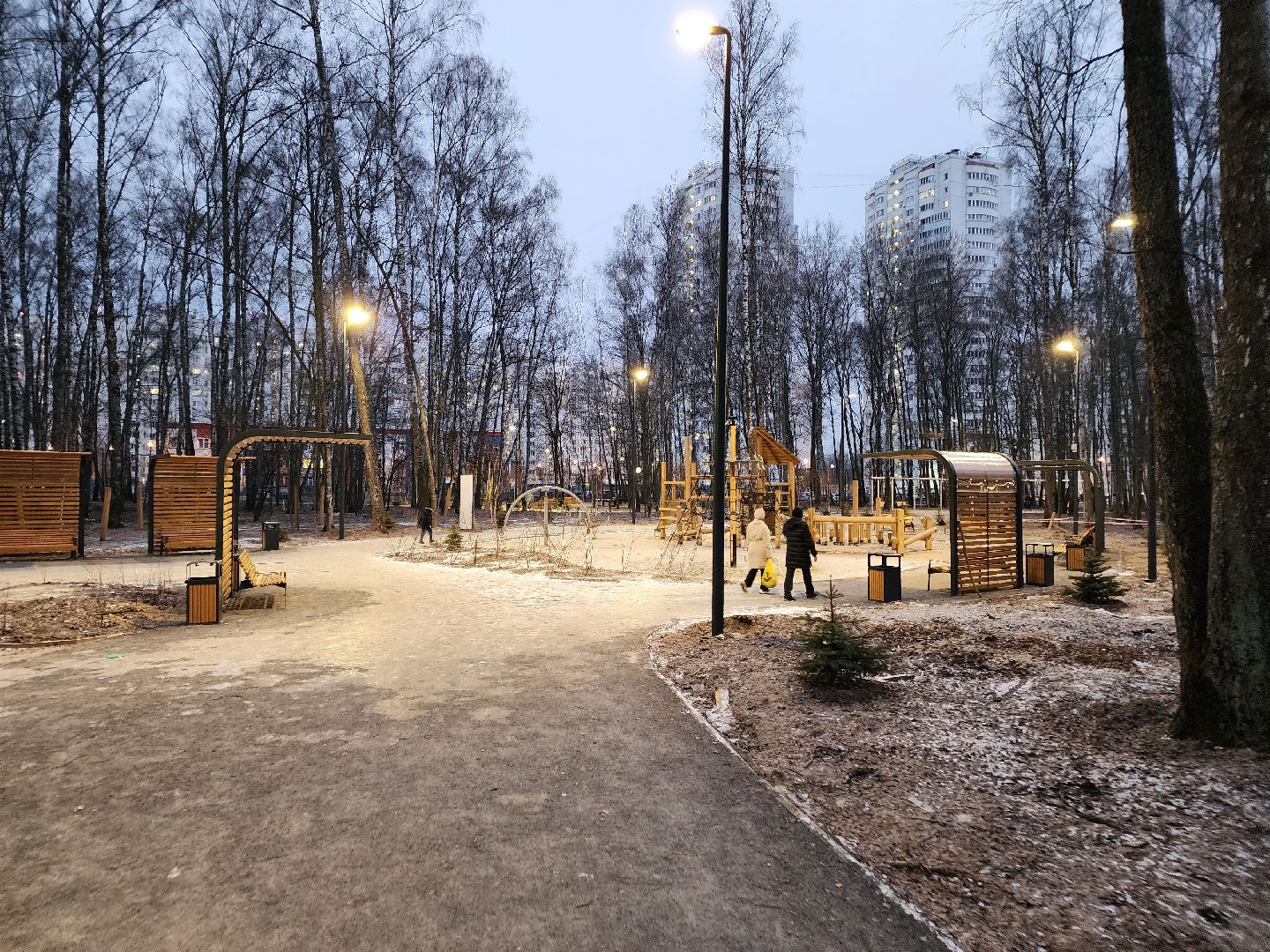 Чехов, микрорайон Губернский, лесопарк, строительство, благоустройство, наружное освещение, уличное освещение, фонари,