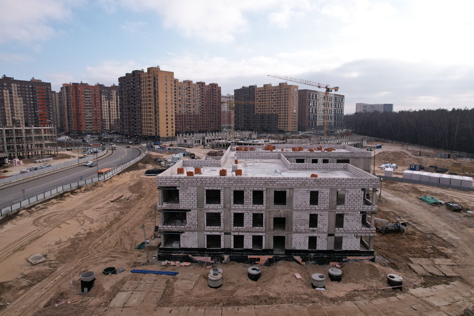 видео с коптера, люберцы, детский сад, строительство,