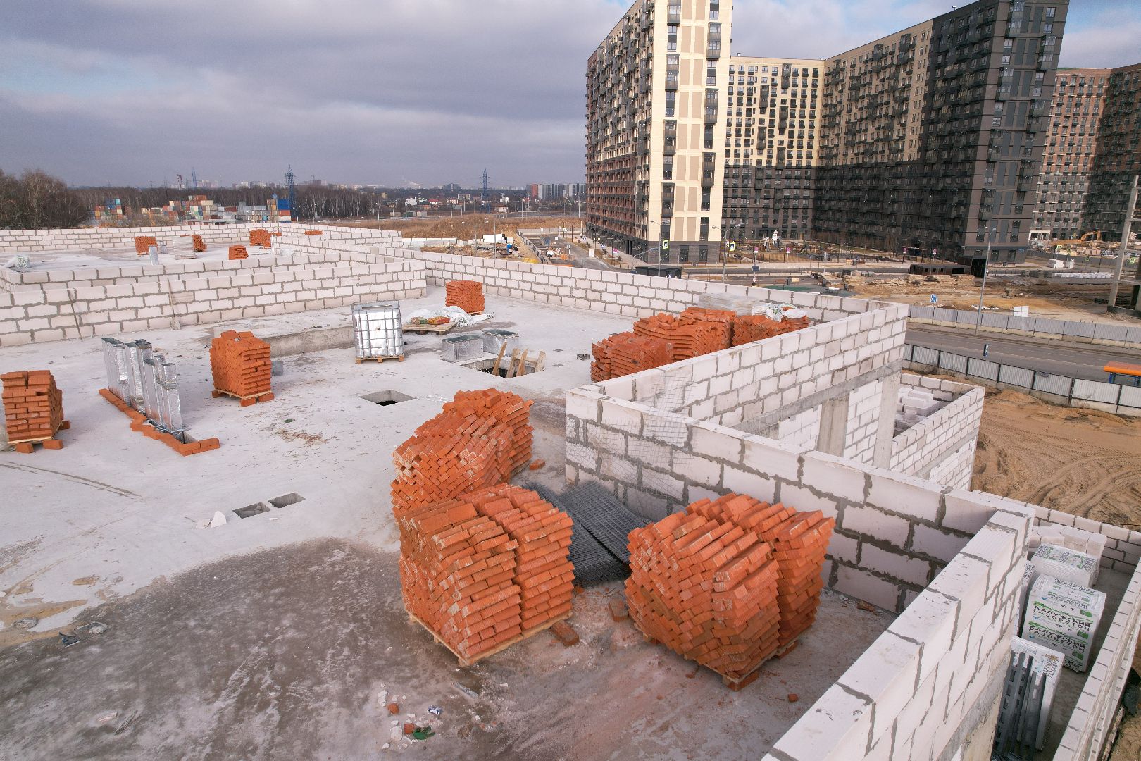 видео с коптера, люберцы, детский сад, строительство,