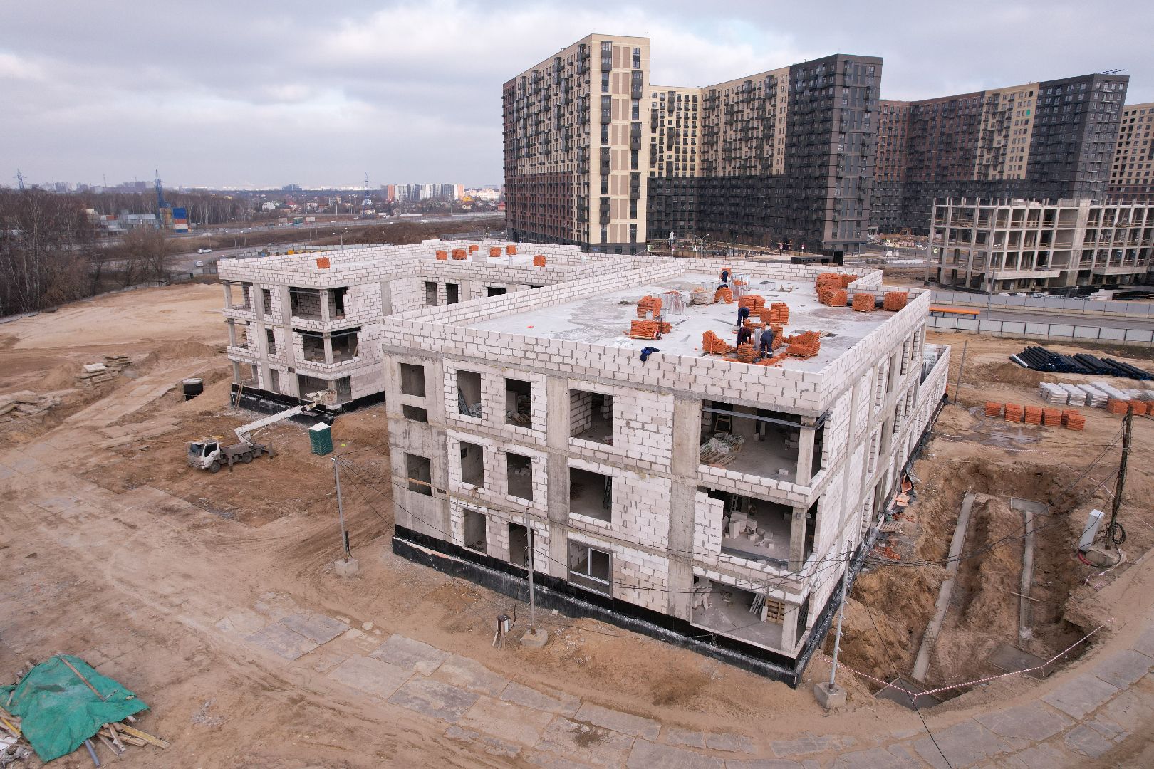 видео с коптера, люберцы, детский сад, строительство,