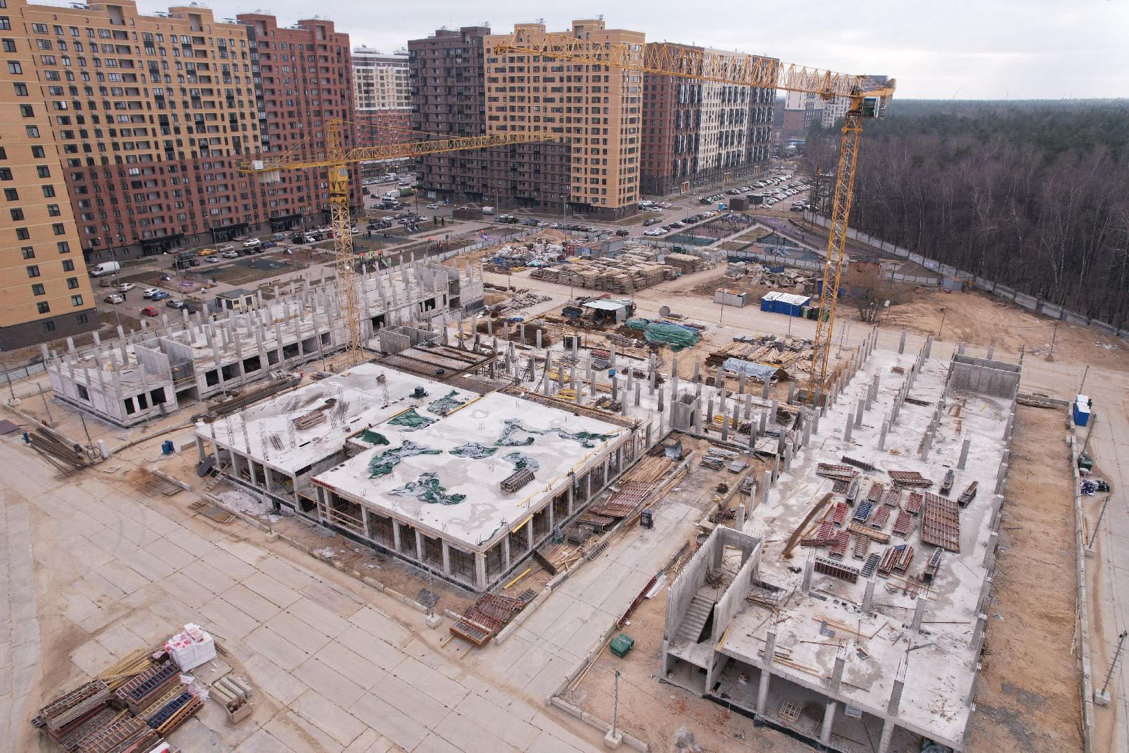 видео с коптера, школа, люберцы, строительство,