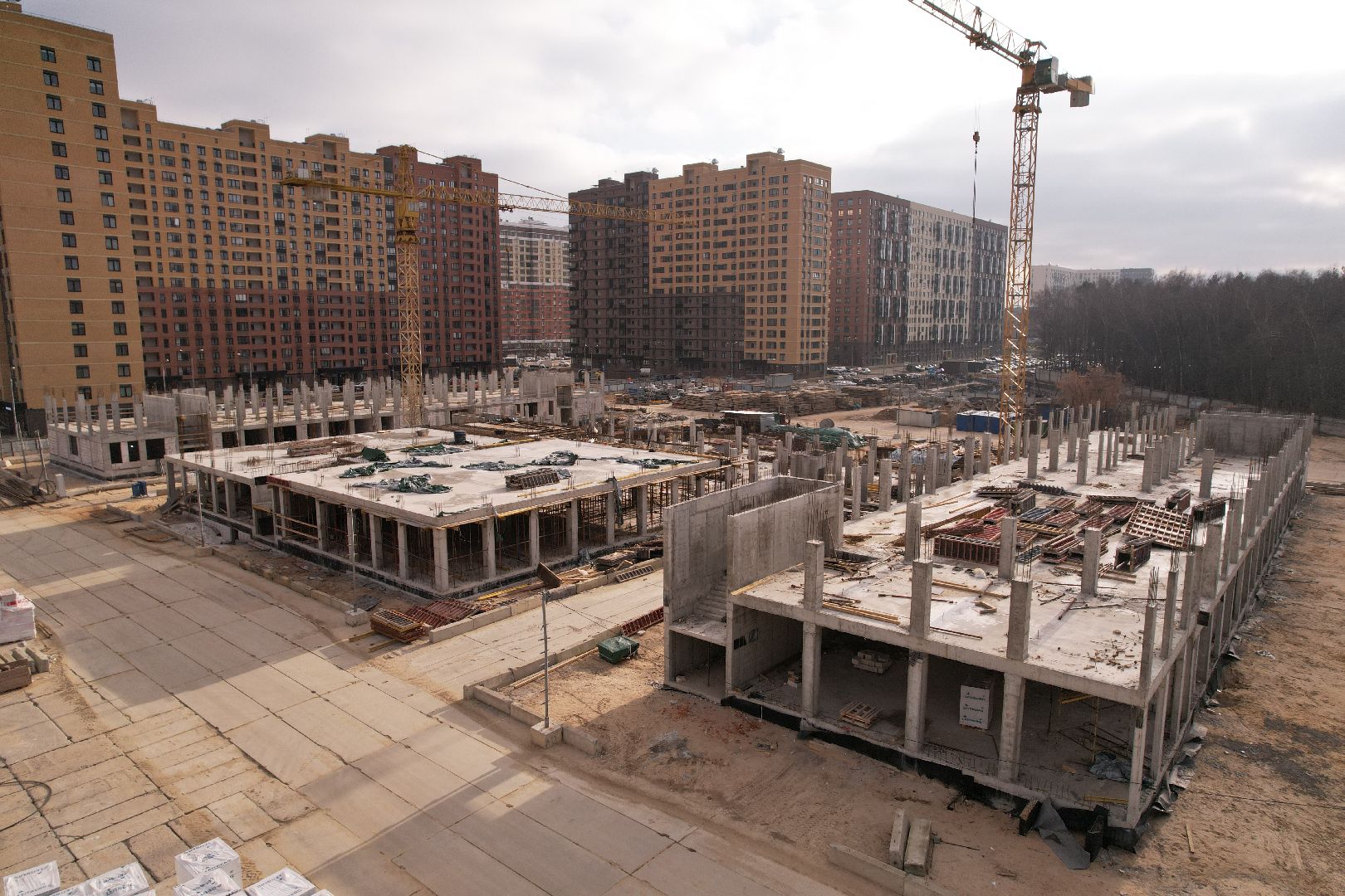 видео с коптера, школа, люберцы, строительство,