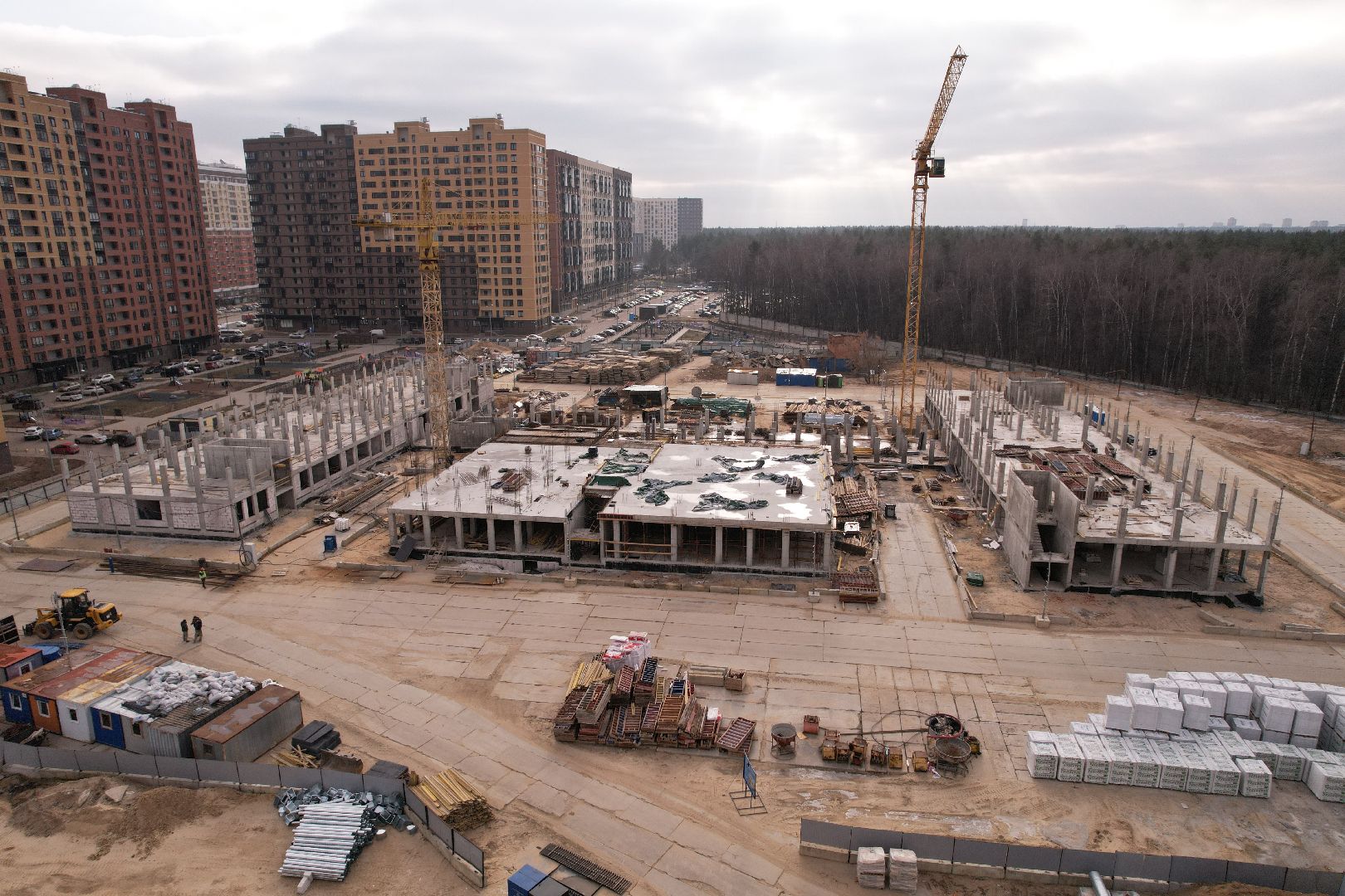 видео с коптера, школа, люберцы, строительство,