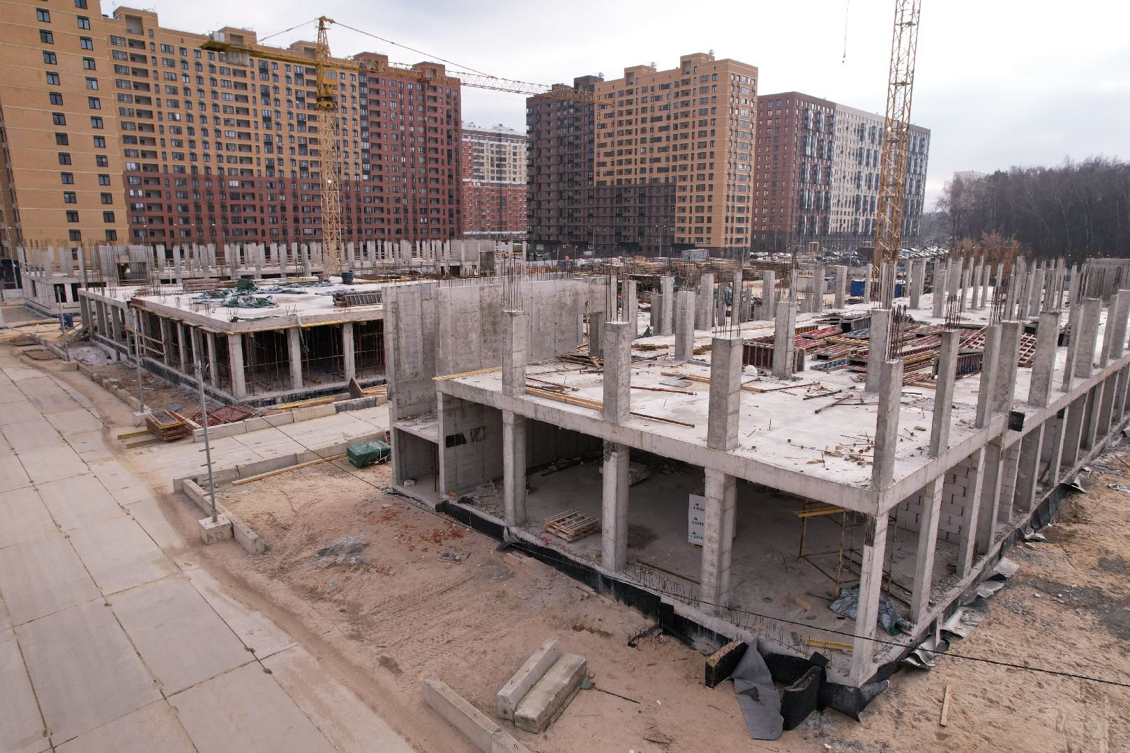 видео с коптера, школа, люберцы, строительство,