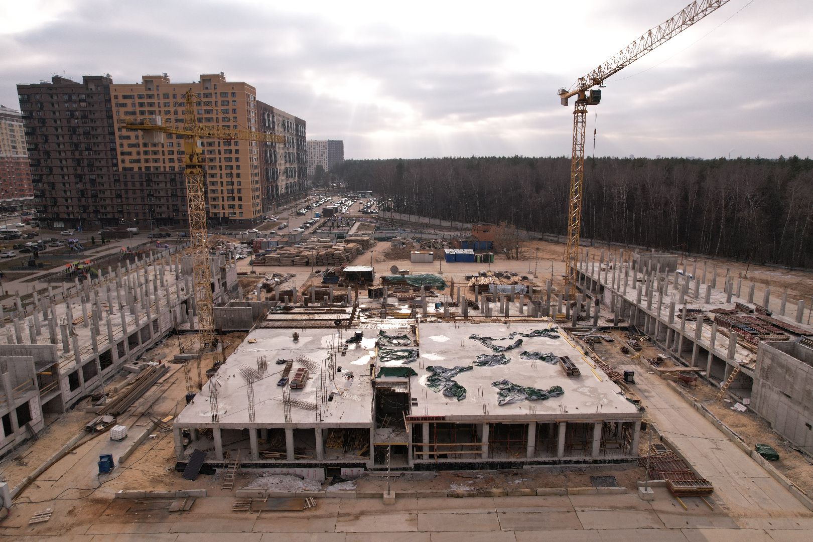 видео с коптера, школа, люберцы, строительство,