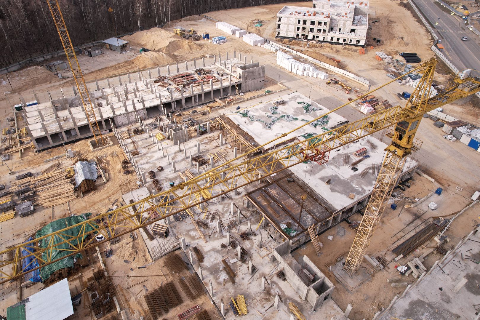 видео с коптера, школа, люберцы, строительство,