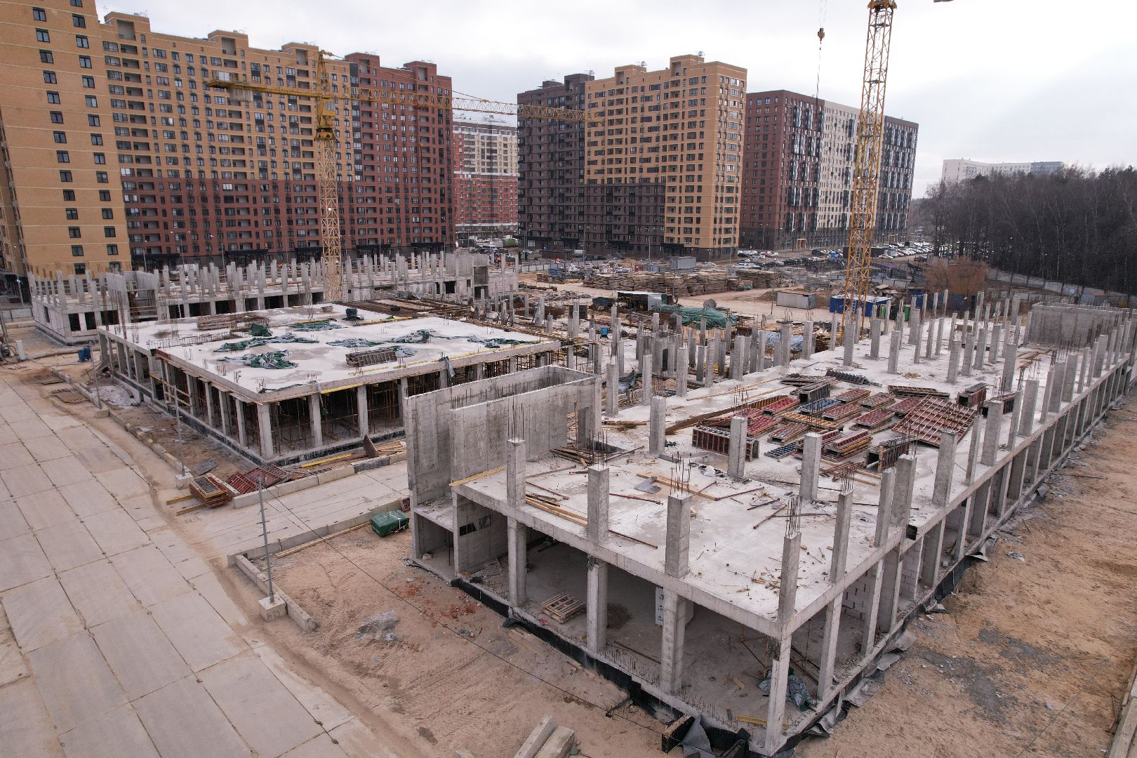 видео с коптера, школа, люберцы, строительство,