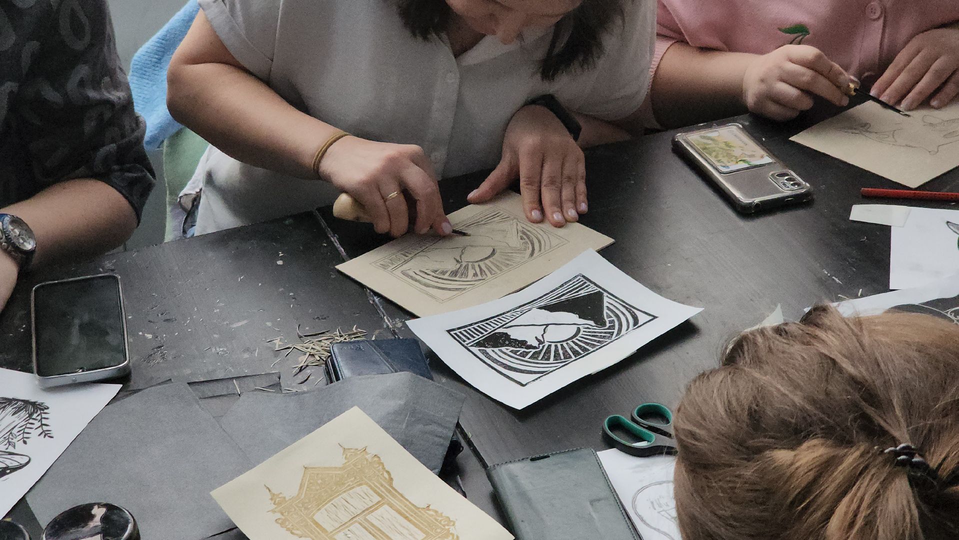 Черноголовка, Учителя, Линогравюра,