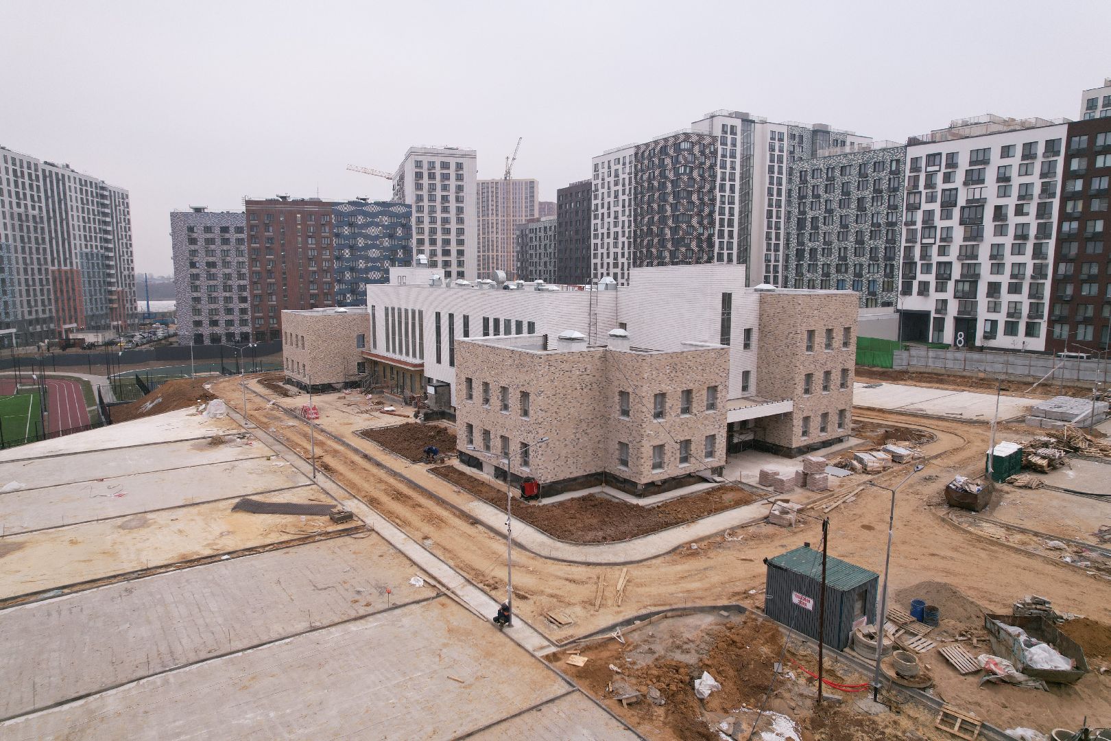 видео с коптера, ленинский городской округ, детский сад, строительство,