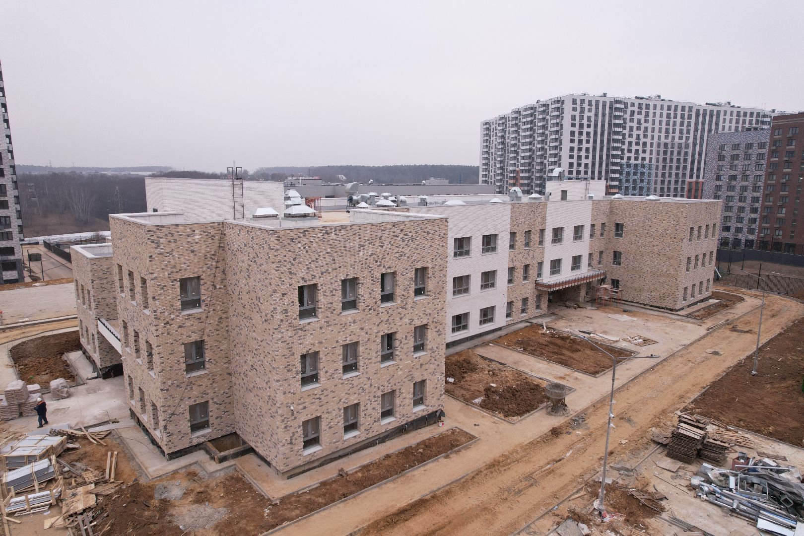 видео с коптера, ленинский городской округ, детский сад, строительство,