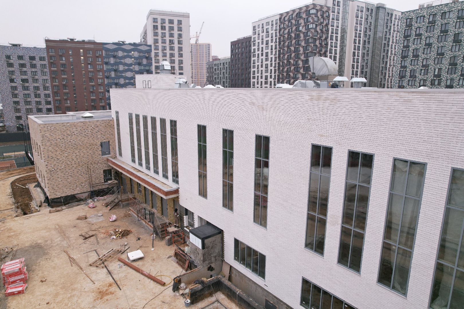 видео с коптера, ленинский городской округ, детский сад, строительство,