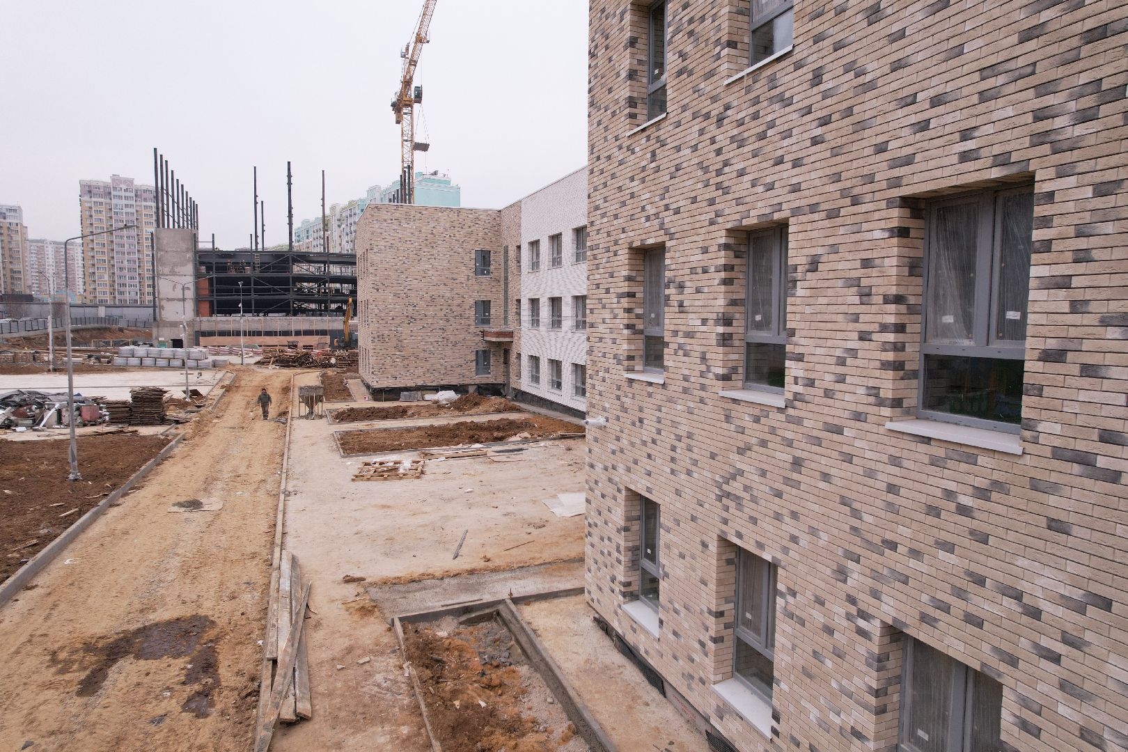 видео с коптера, ленинский городской округ, детский сад, строительство,