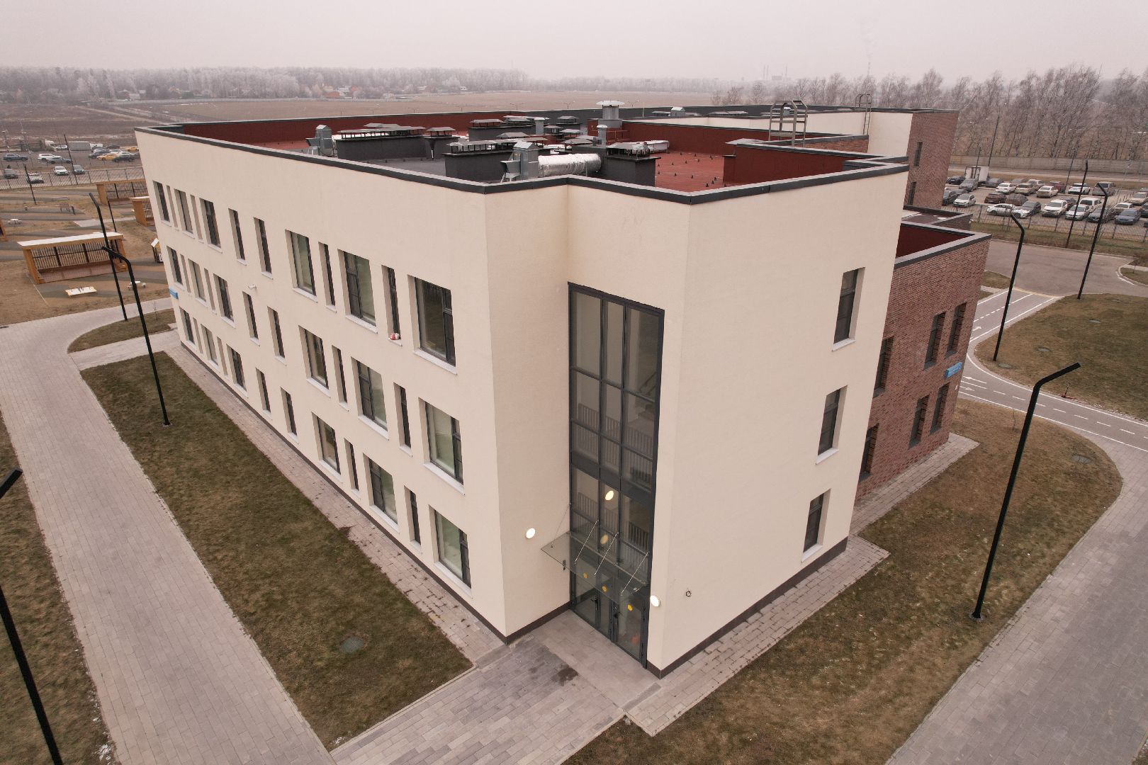 видео с коптера, жк пригород лесное, детский сад, строительство,