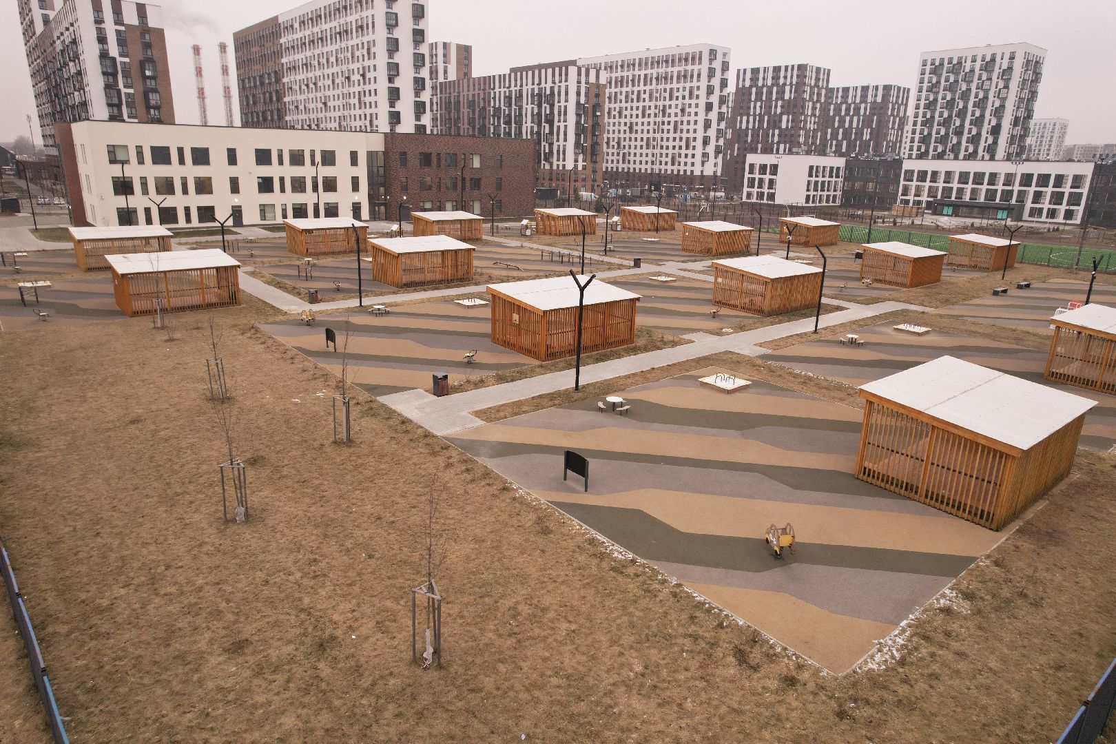 видео с коптера, жк пригород лесное, детский сад, строительство,