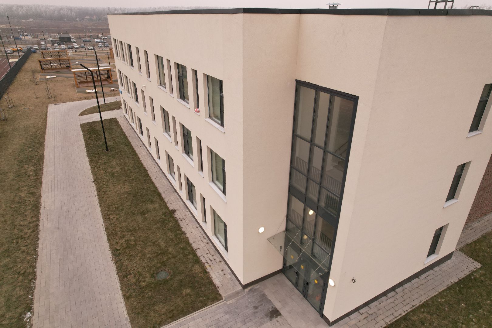 видео с коптера, жк пригород лесное, детский сад, строительство,