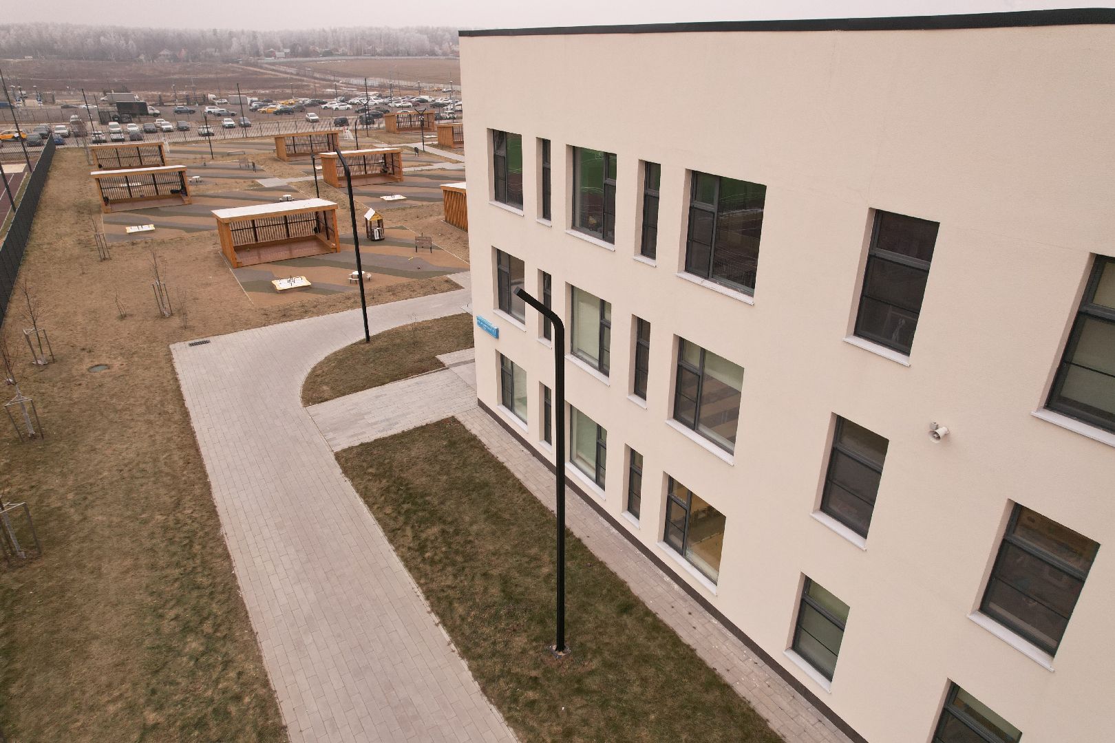 видео с коптера, жк пригород лесное, детский сад, строительство,